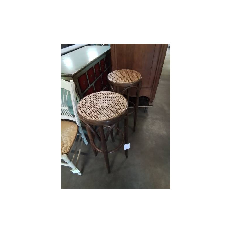 PAIRE DE TABOURETS DE BAR BOIS COURBÉ ASSISE CANNÉE 