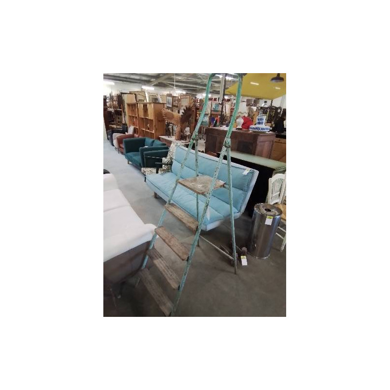 ESCABEAU MÉTAL VERT 5 MARCHES BOIS