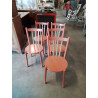 5 CHAISES BOIS PEINT ROSE ET BARREAUX VERT ANNÉES 50