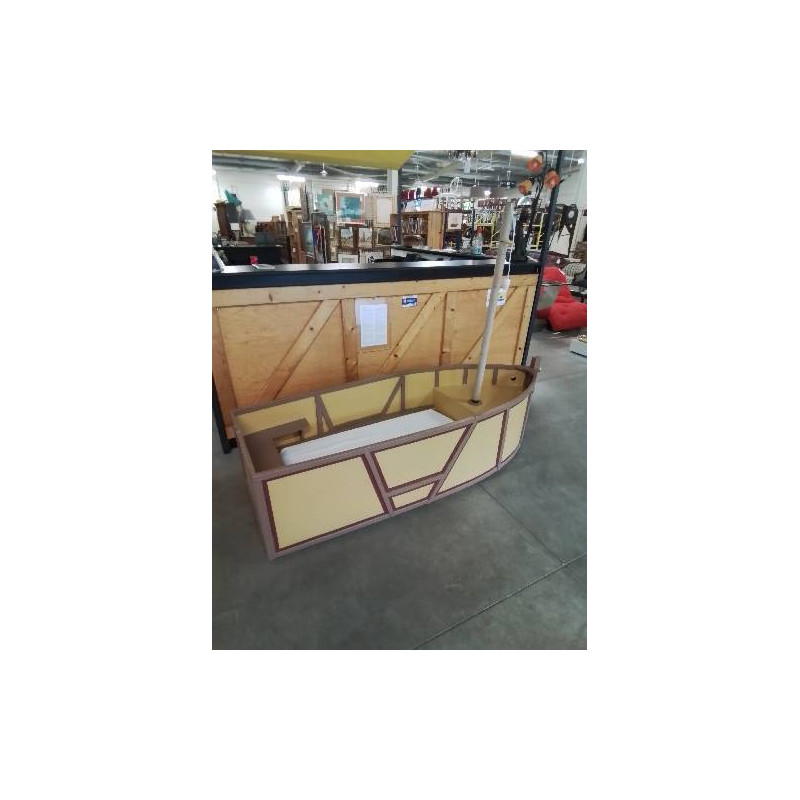 LIT ENFANT BATEAU BOIS PEINT JAUNE MARRON AVEC MATELAS MOUSSE 120X60CM