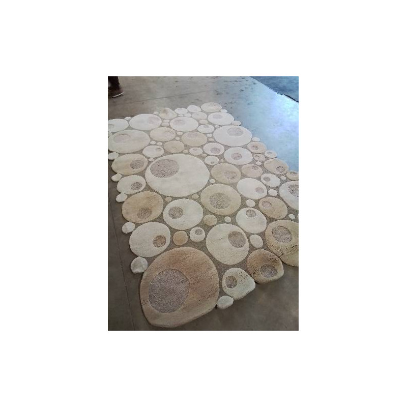 TAPIS LAINE CERCLES BEIGE TAUPE 300X200CM LIGNE PURE