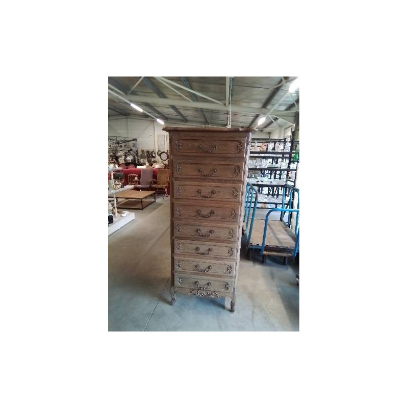 COMMODE HAUTE BOIS MOULURÉ 8 TIROIRS STYLE RÉGENCE COQUILLE 