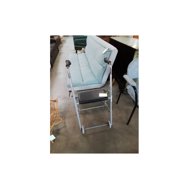 DEHAMBULATEUR PLIANT A ROULETTES MÉTAL GRIS ET PU NOIR