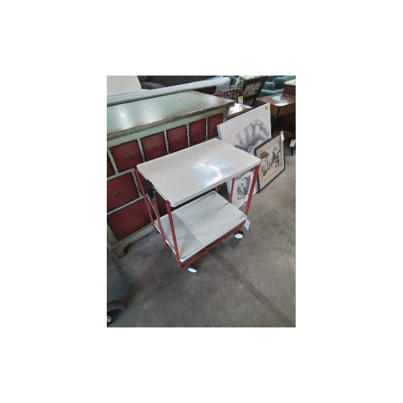 DESSERTE A ROULETTES PLIANTE MÉTAL ROUGE ET BLANC FRZ ALLEMAGNE  ANNÉES 70