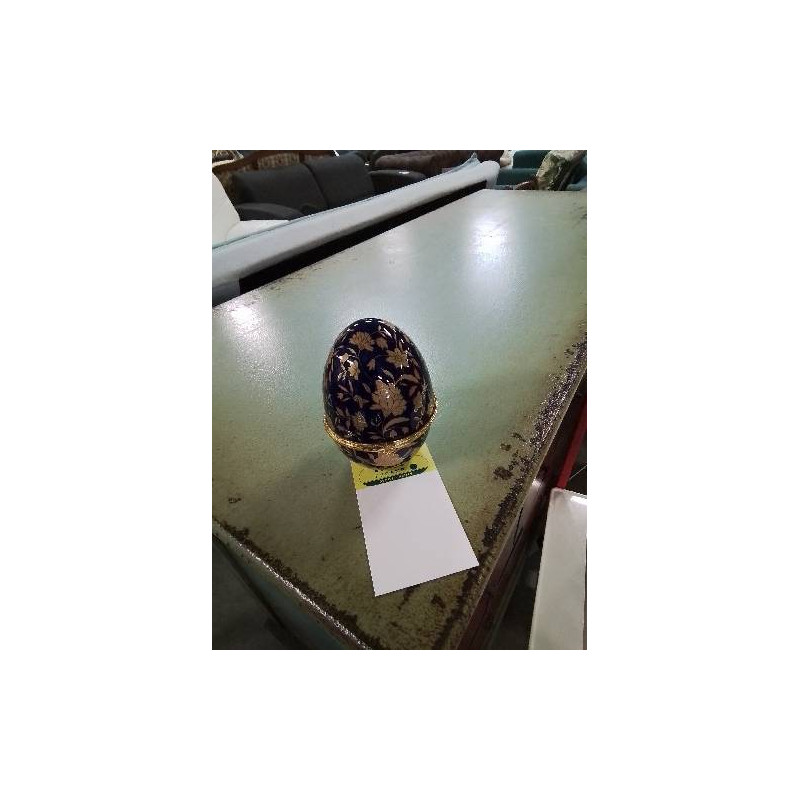 OEUF CÉRAMIQUE BLEU DORÉ A FLEURS 