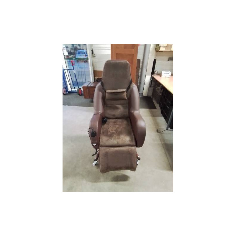 FAUTEUIL RELAX MASSANT ELECTRIQUE  A ROULETTES TISSU ET PU MARRON