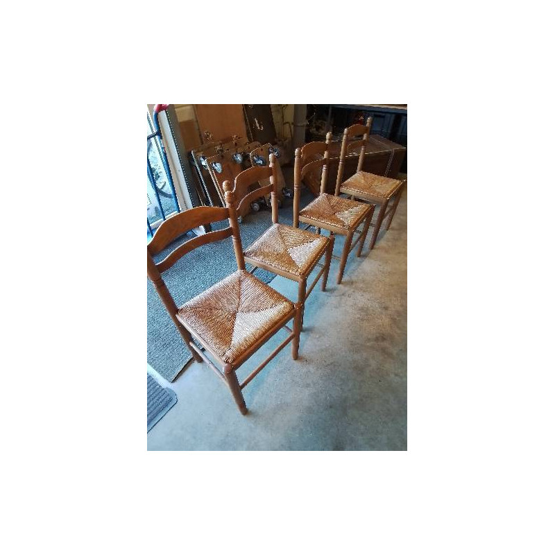 4 CHAISES DE CUISINE BOIS PAILLÉ 