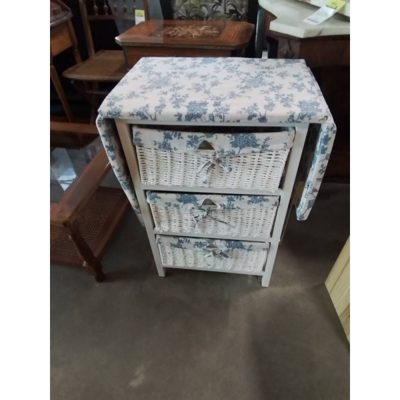 CHIFFONNIER 3 TIROIRS TABLE A REPASSER A ABATTANTS VANNERIE MÉTAL TISSU 