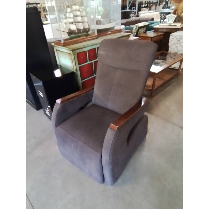FAUTEUIL RELAX TISSU CHOCOLAT ACCOTOIRS BOIS 