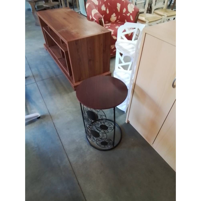 CONSOLE RONDE METAL PLATEAU BOIS 