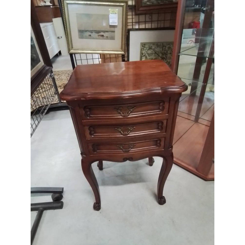 CHEVET BOIS 3 TIROIRS PIEDS ESCARGOT STYLE LOUIS XV