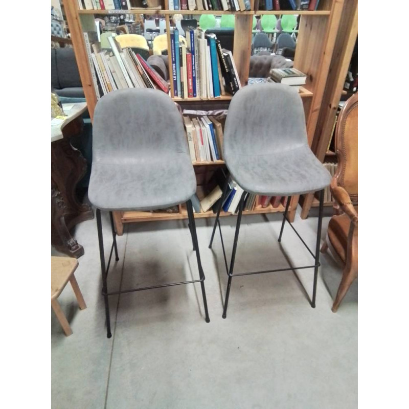 PAIRE DE TABOURETS DE BAR PIÈTEMENT MÉTAL NOIR ASSISE TISSU TAUPE