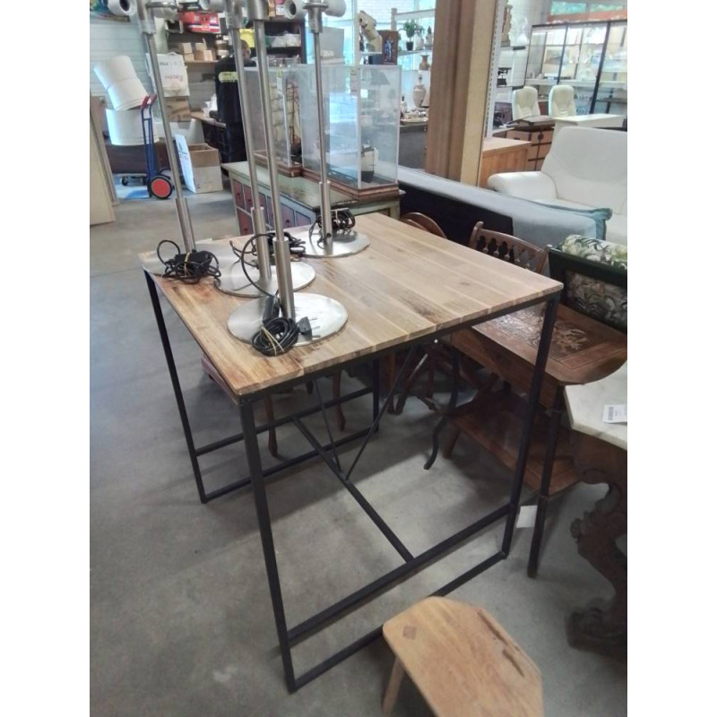 TABLE MANGE DEBOUT CARRÉE PIÈTEMENT MÉTAL NOIR PLATEAU BOIS CLAIR 