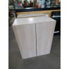 ARMOIRE BASSE 2 PORTES BATTANTES BOIS CLAIR ET BLANC 