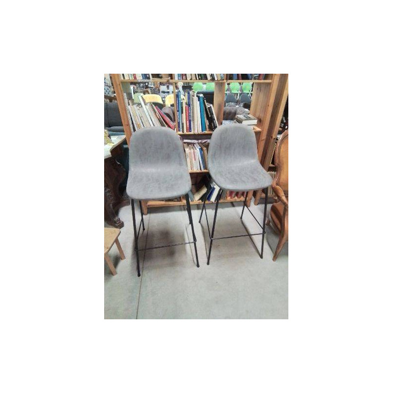 PAIRE DE TABOURETS DE BAR PIÈTEMENT MÉTAL NOIR ASSISE TISSU TAUPE