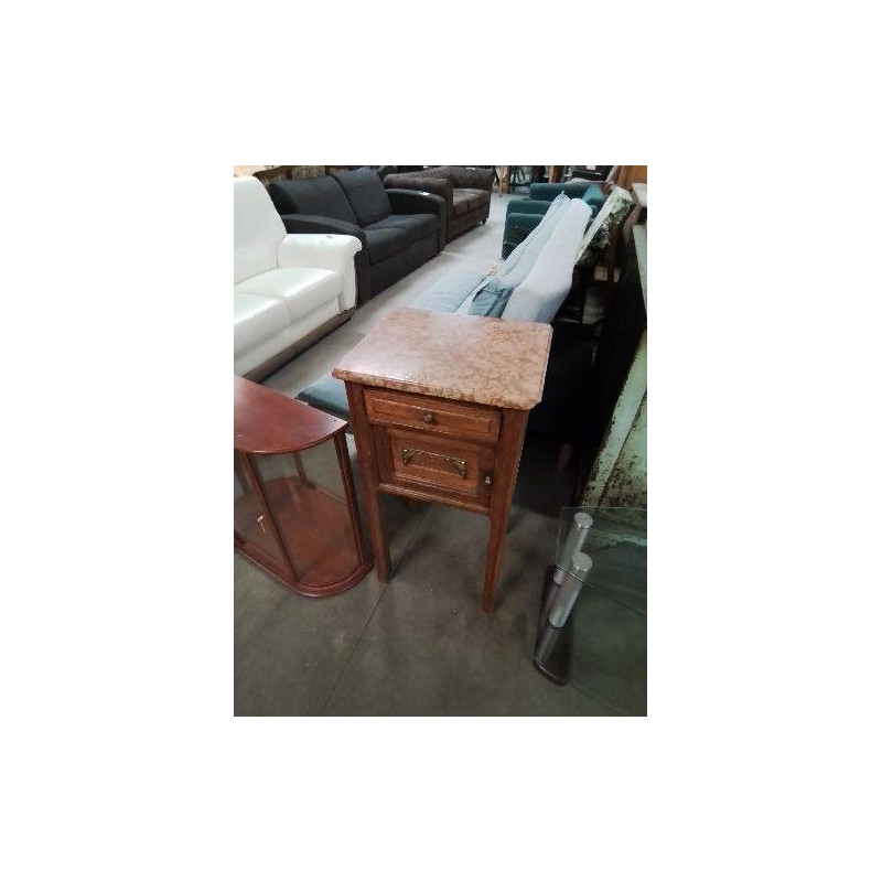 CHEVET BOIS CLAIR MOULURÉ 1 TIROIR 1 PORTE DESSUS MARBRE ROSE VEINÉ FIN XIXE 