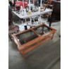 TABLE BASSE RECTANGULAIRE CHANTOURNÉ 2 PLATEAUX  VERRE ET CANNAGE