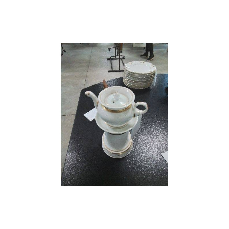 TISANIERE VEILLEUSE PORCELAINE DOREE  FIN XIXE EN L\'ÉTAT