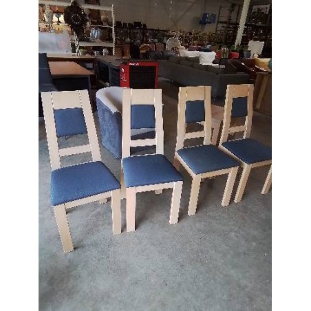 4 CHAISES PIÈTEMENT BOIS CLAIR ASSISE ET DOSSIER CAPITONNÉ TISSU GRIS