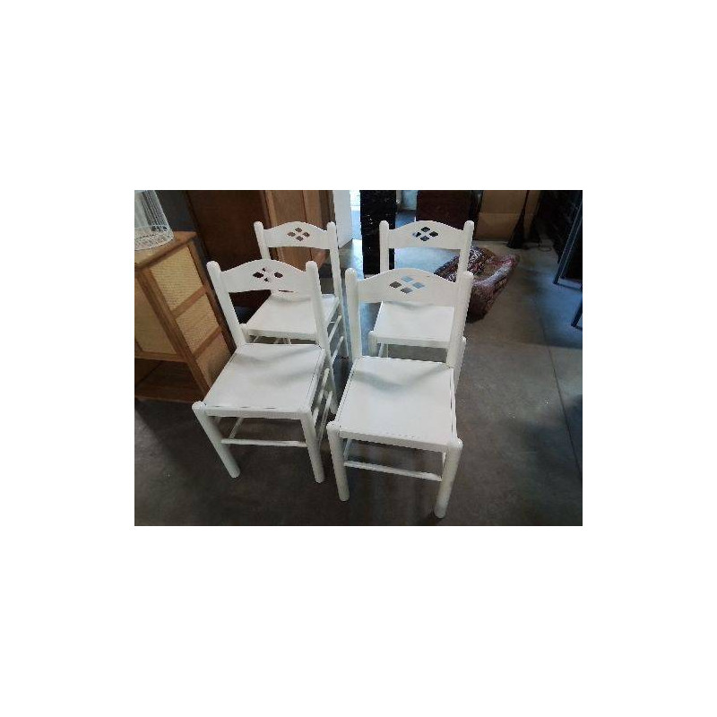 4 CHAISES BOIS BLANC DOSSIER AJOURÉ 