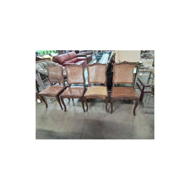 4 CHAISES BOIS CANNÉ SCULPTE STYLE RE