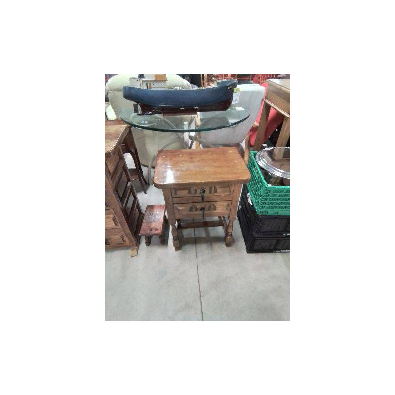 CHEVET BOIS MOULURÉ A ENTRETOISE PIEDS BALUSTRE 2 TIROIRS 