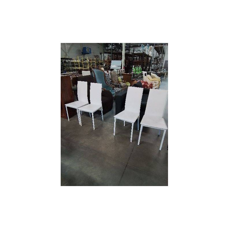 4 CHAISES PIÈTEMENT METAL BLANC ASSISE PU BLANC 