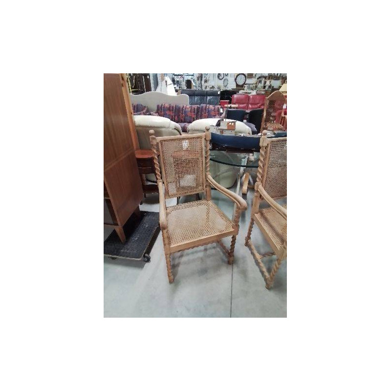 FAUTEUIL BOIS NATUREL TORSADÉ ASSISE ET DOSSIER CANNÉE STYLE LOUIS XIII 