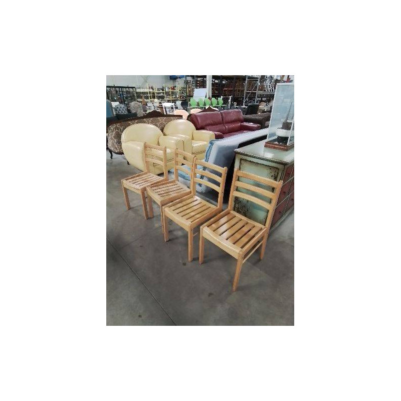 4 CHAISES BOIS CLAIR ASSISE AJOURÉ DOSSIER 3 BARREAUX 