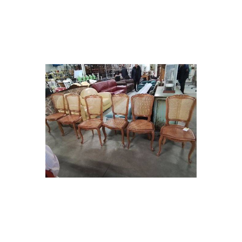 6 CHAISES BOIS CLAIR CANNÉ STYLE RÉGENCE 