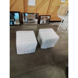 POUF BOIS ET TISSU ECRU