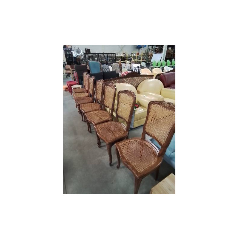7 CHAISES BOIS ASSISE ET DOSSIER CANNÉ STYLE RÉGENCE COQUILLE