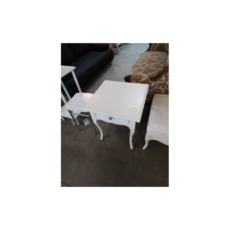 CONSOLE CARRÉE BOIS BLANC PIEDS GALBÉS 1 TIROIR