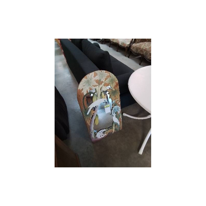 MIROIR CINTRÉ BOIS COLORÉ DÉCOR AUX PERROQUETS