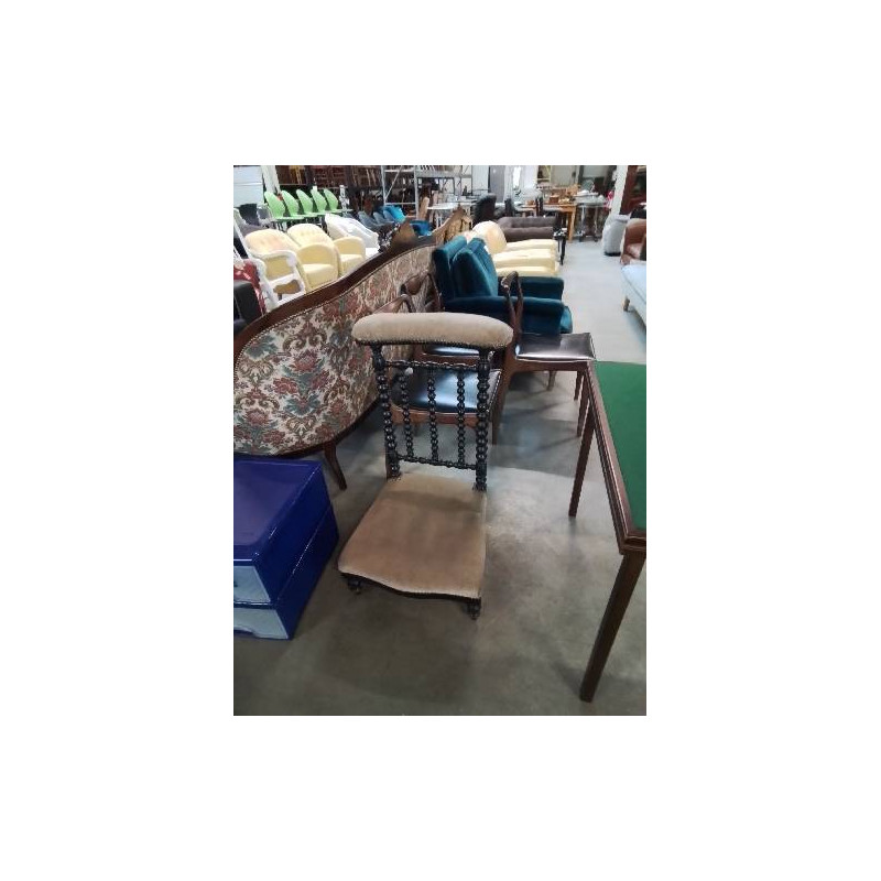 PRIE DIEU BOIS NOIRCI ASSISE TISSU TAUPE NAPOLÉON III