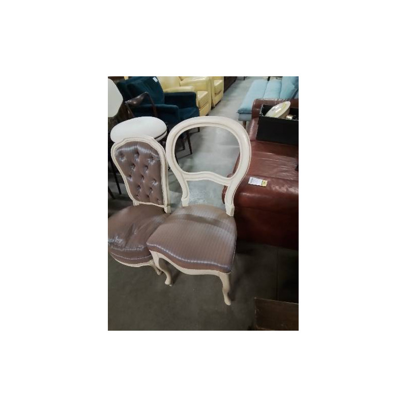 CHAISE BOIS ECRU ASSISE CAPITONNÉ TISSU TAUPE