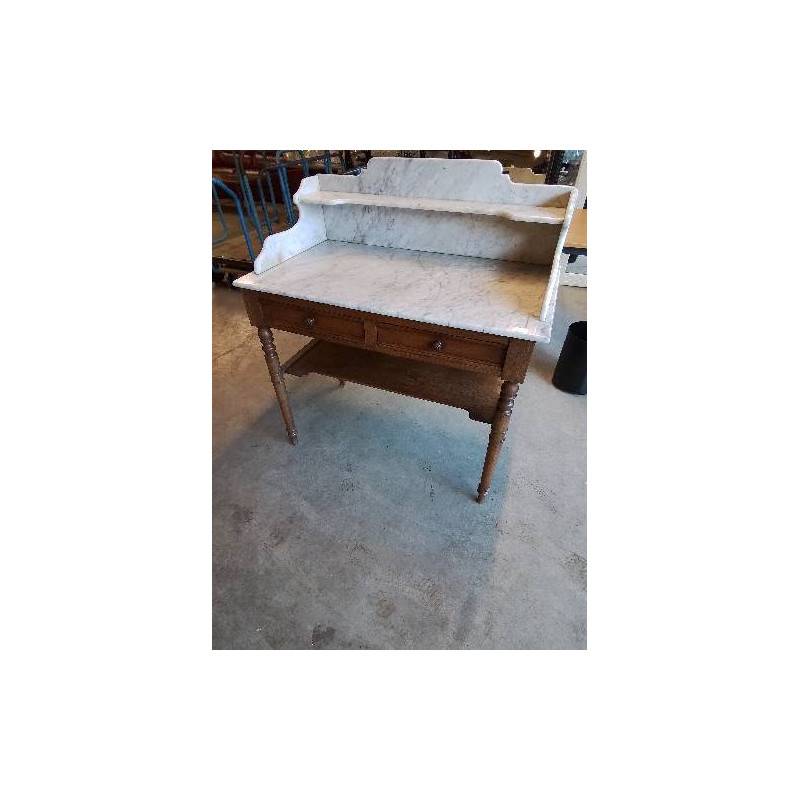 TABLE DE TOILETTE LOUIS PHILIPPE 2 TIROIRS DESSUS MARBRE BLANC 