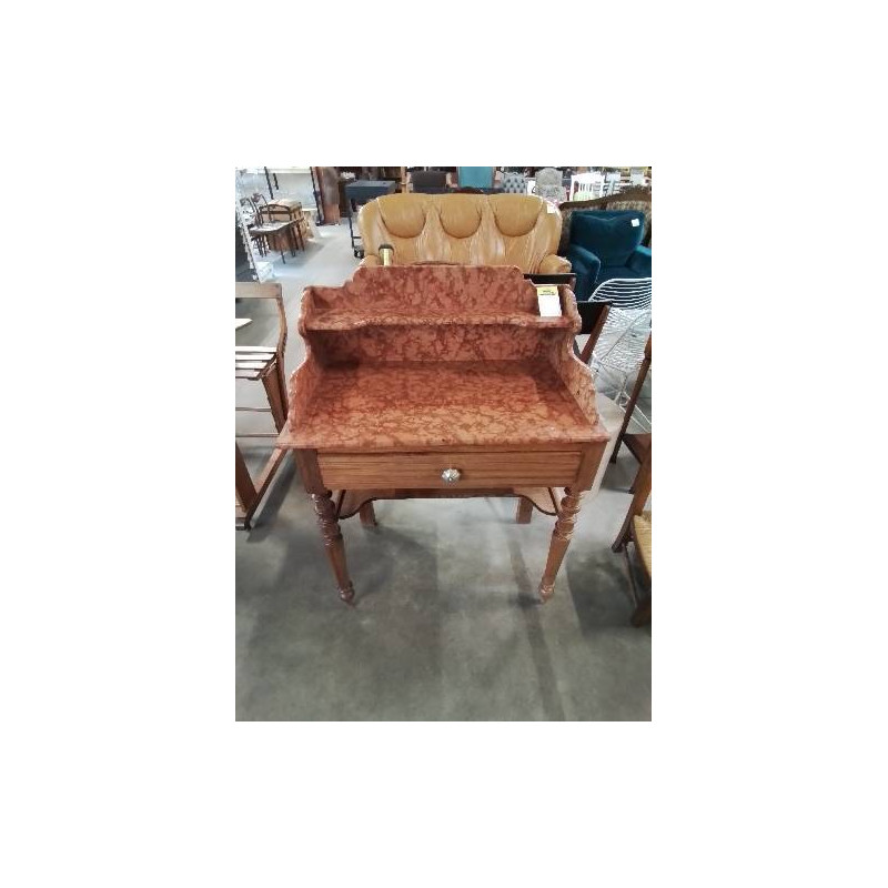 TABLE DE TOILETTE LOUIS PHILIPPE PITCHPIN  PLATEAU MARBRE ROSE VEINÉ 1 TIROIR FIN XIXE