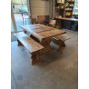 ENSEMBLE 3 PIÈCES 2 BANCS ET TABLE MONASTÈRE PIN 160X91X756,5
