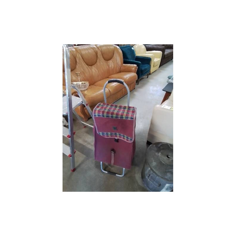 CHARIOT DE COURSES A ROULETTES METAL GRIS ET TISSU MAUVE GIMI