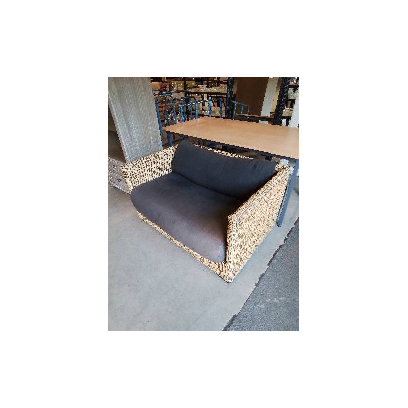 BANQUETTE 2 PLACES VANNERIE COUSSIN TISSU NOIR HABITAT