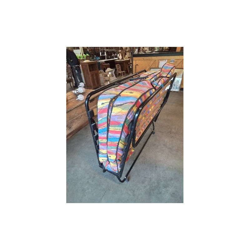 LIT D’APPOINT A ROULETTES PLIANT METAL NOIR MATELAS TISSU COLORÉ 