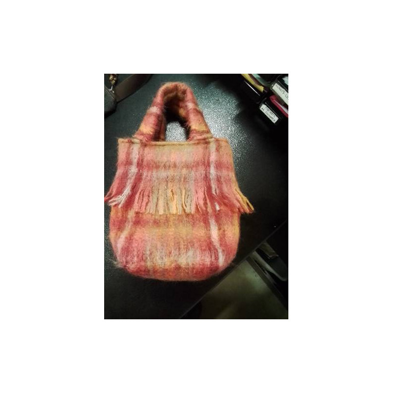 SAC TISSU LAINE ECOSSAIS ROSE ORANGE ROUGE 
