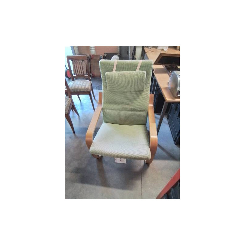 FAUTEUIL BOIS CLAIR TISSU VERT