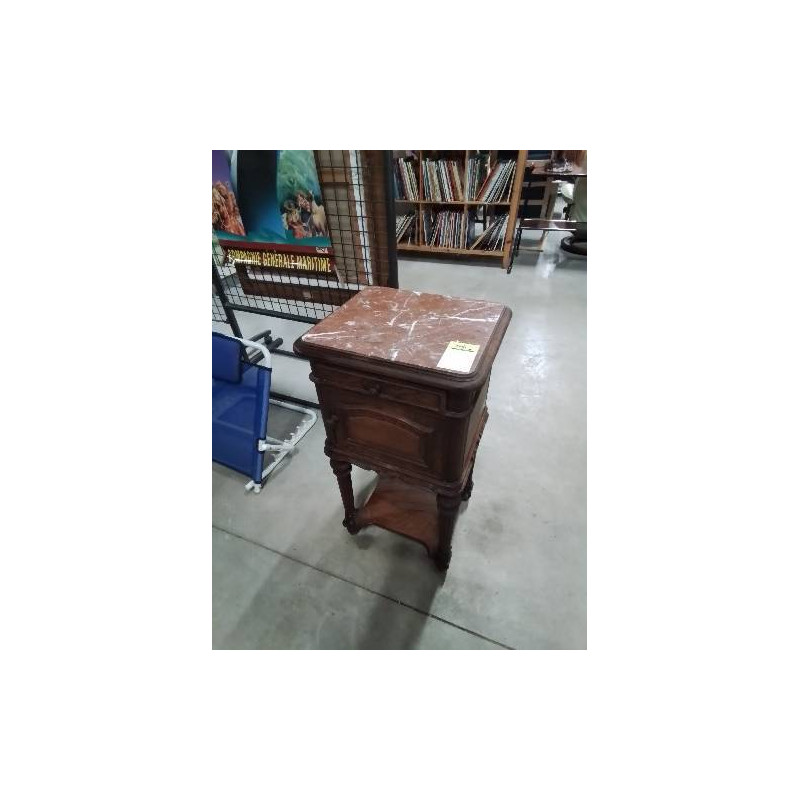 CHEVET ACAJOU A COLONNES 1 TIROIR 1 PORTE DESSUS MARBRE ROUGE VEINÉ NAPOLÉON III  