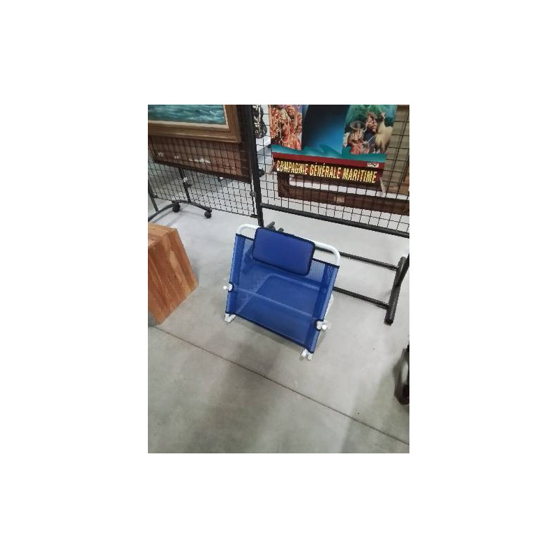 DOSSIER DE PLAGE PLIANT RÉGLABLE PIÈTEMENT MÉTAL BLANC TOILE BLEU