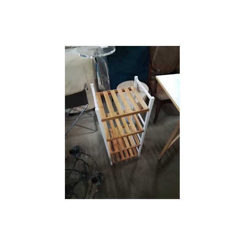 ÉTAGÈRE BOIS AJOURE CLAIR ET MÉTAL BLANC 4 TABLETTES 