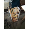 ÉTAGÈRE BOIS AJOURE CLAIR ET MÉTAL BLANC 4 TABLETTES 