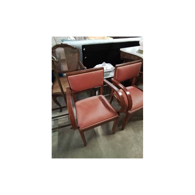 BRIDGE BOIS ASSISE ET DOSSIER SKAÏ BORDEAUX ANNÉES 50