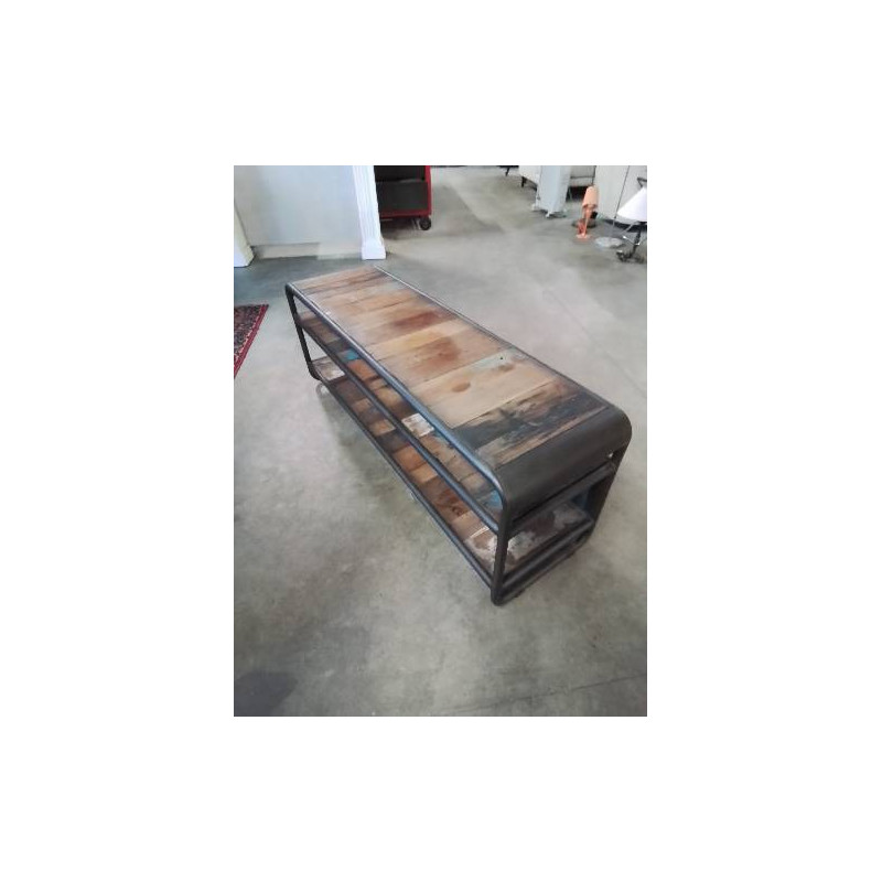 MEUBLE TV MÉTAL ET BOIS STYLE INDUSTRIEL 2 NICHES